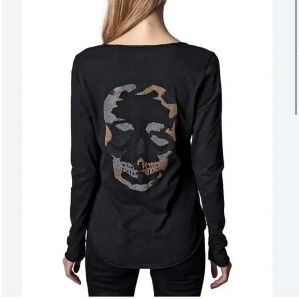 NWT Zadig Voltaire Black Skull Tunisien Beaded Henley M - Picture 4 of 4